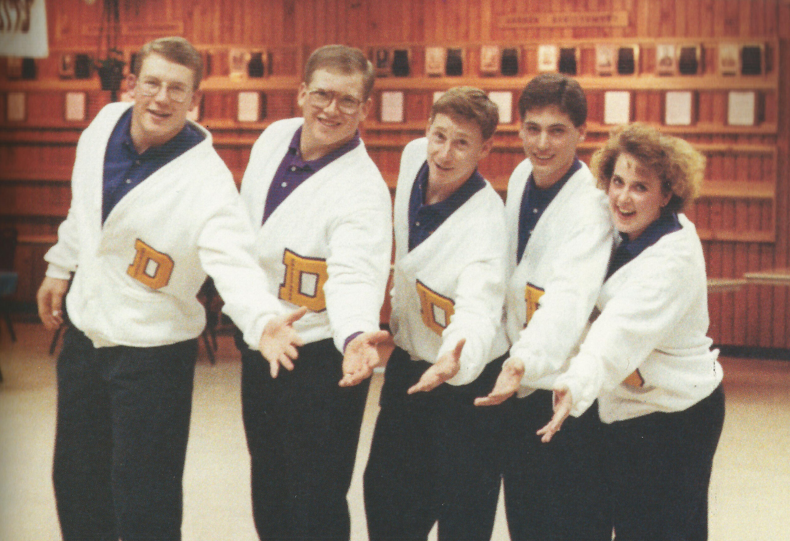 The DC3 Student Ambassadors pose during the 1991 Air Band Contest. [College Archives]