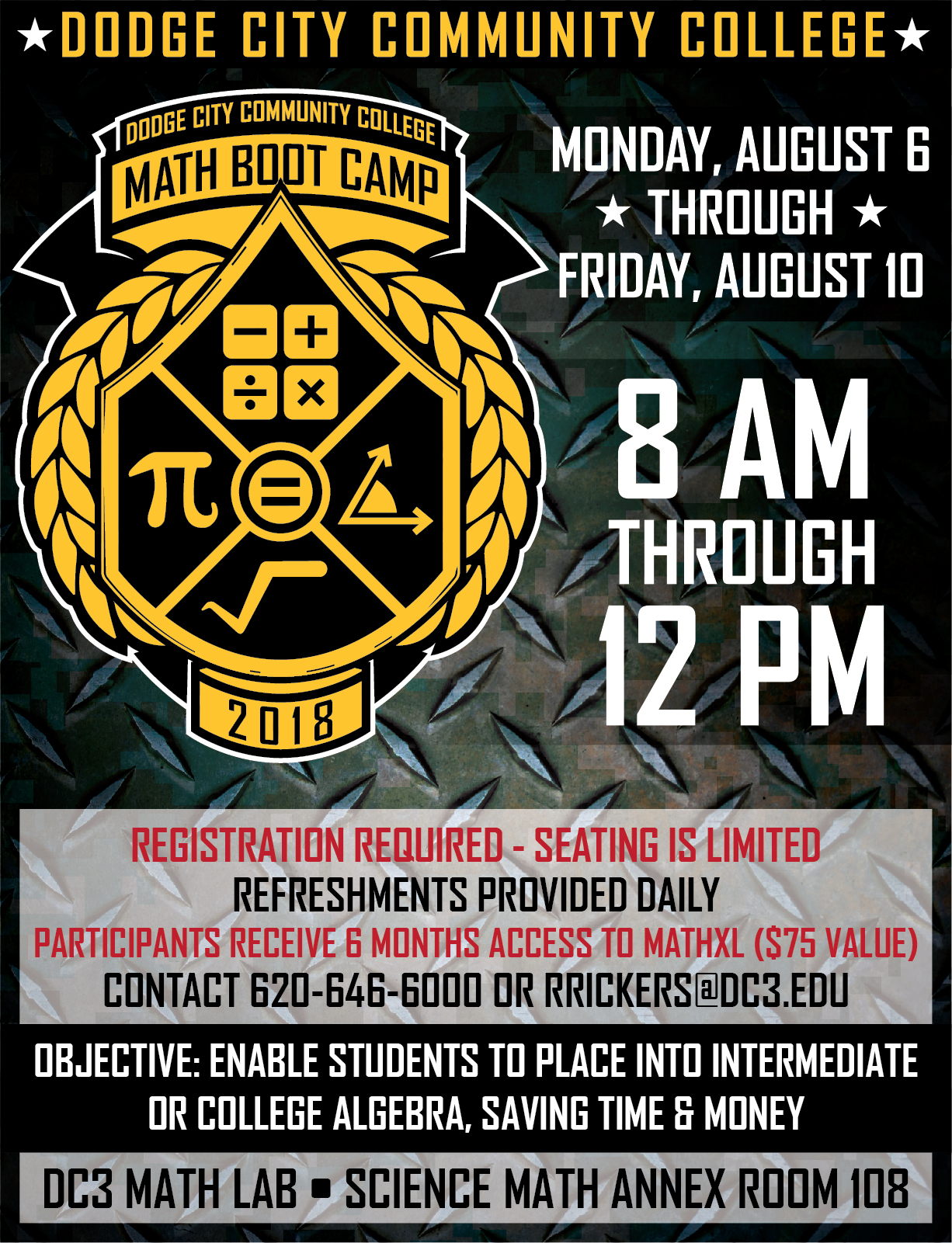 Flyer for the 2018 DC3 Math Bootcamp