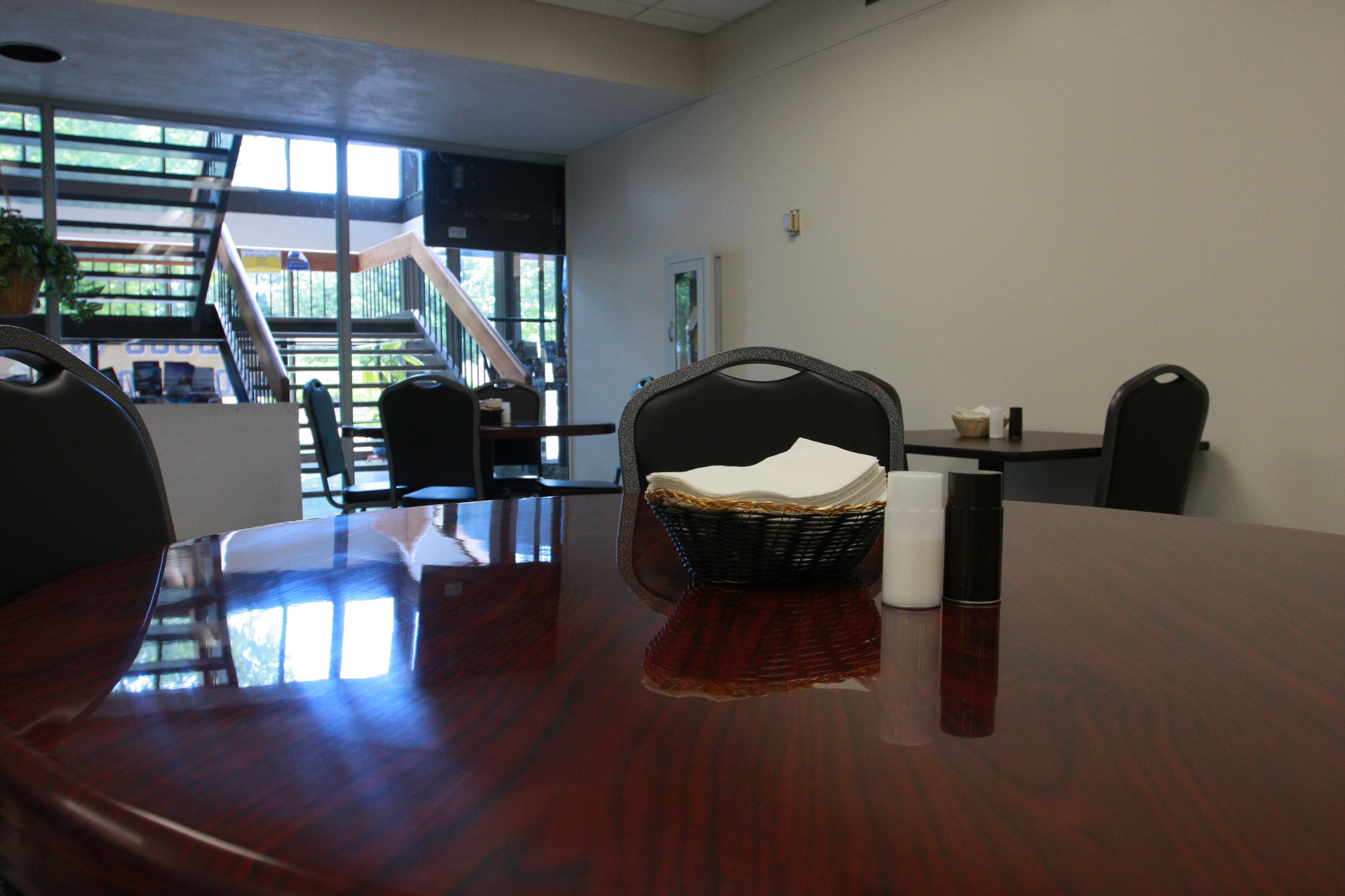 New tables in the dining area of the Conq Corral